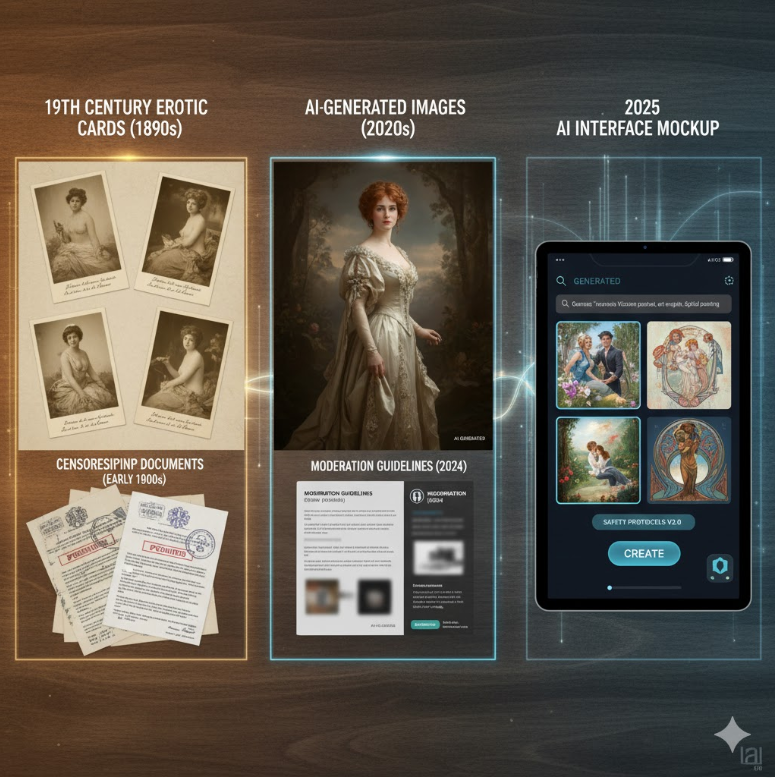19세기 누드 카드→AI 생성 이미지 타임라인.